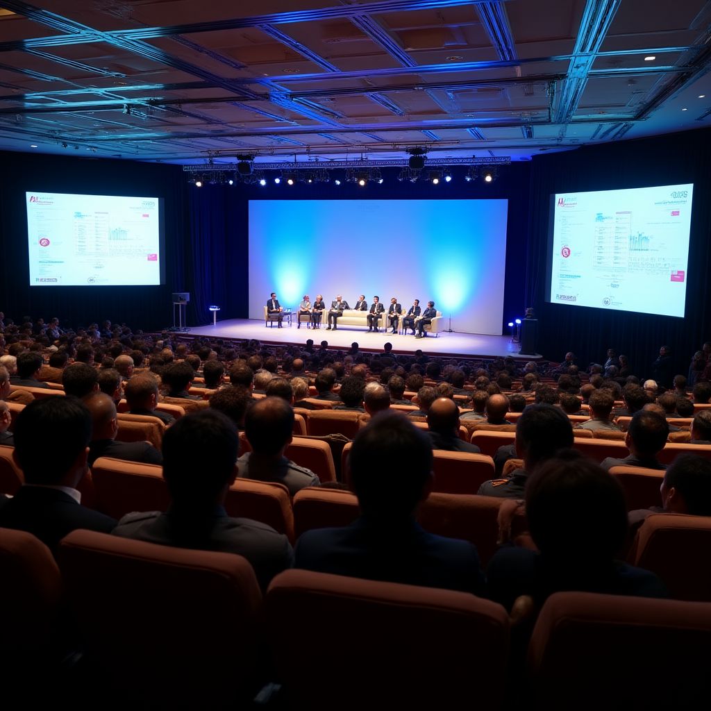 Evento de inversiones en auditorio moderno